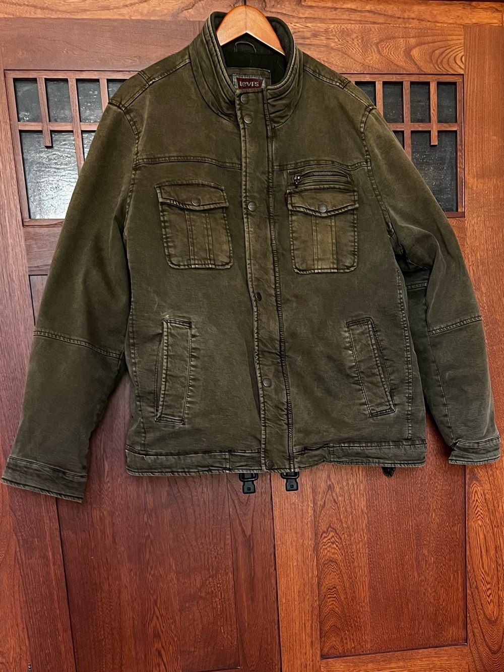 Levi's Olive Green Military-style Field Jacket with Multi-Pocket Front—Workwear